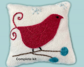 Red Bird and Berries Pin Cushion Kit