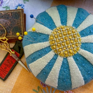 Daisy pincushion kit with hand dyed wool