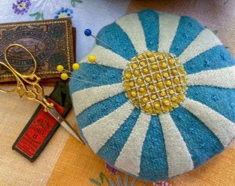 Daisy pincushion kit with hand dyed wool