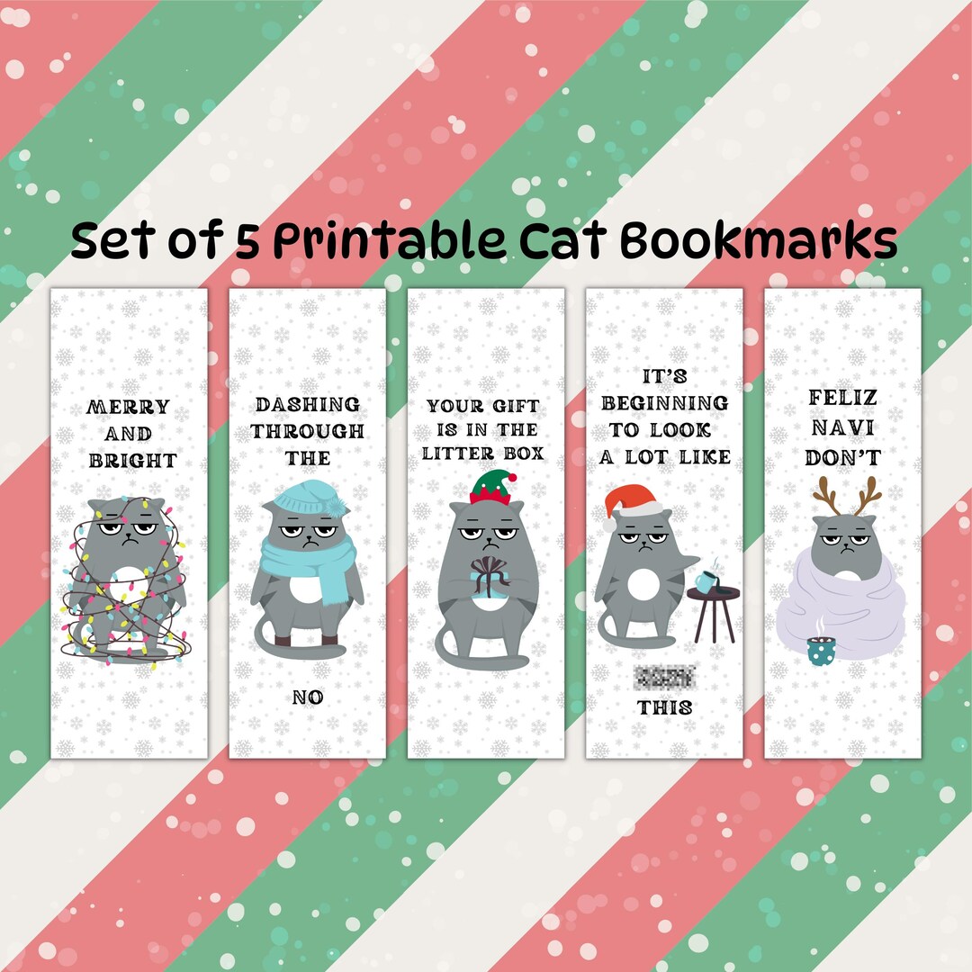 Set of 4 Grumpy Cat Winter Printable Bookmarks, Digital Bookmarks ...