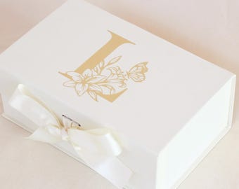 Personalized Gift Box with Ribbon – Custom Name Keepsake Box – Bridesmaid Proposal Box