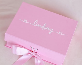 Personalized Gift Box with Ribbon – Custom Name Keepsake Box – Bridesmaid Proposal Box