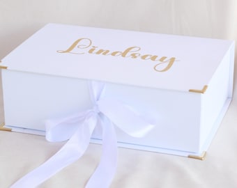 Personalized Gift Box with Ribbon – Custom Name Keepsake Box – Bridesmaid Proposal Box