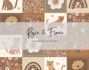 Boho Leopard Floral Patchwork Seamless Pattern - Brown
