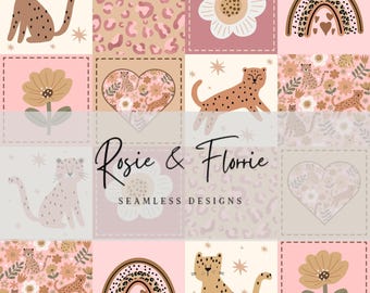 Boho Leopard Floral Patchwork Seamless Pattern - Pink
