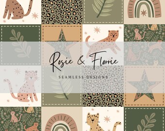 Boho Leopard Patchwork Seamless Pattern - Green