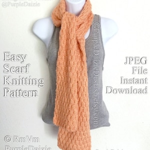 Easy Scarf Knitting Pattern Beginner Knitter Textured Scarf Tutorial You Can Sell What You Make JPEG File Digital Download image 1