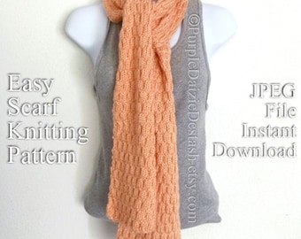 Easy Scarf Knitting Pattern - Beginner Knitter Textured Scarf Tutorial - You Can Sell What You Make - JPEG File - Digital Download