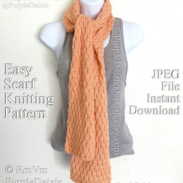 Easy Scarf Knitting Pattern - Beginner Knitter Textured Scarf Tutorial - You Can Sell What You Make - JPEG File - Digital Download