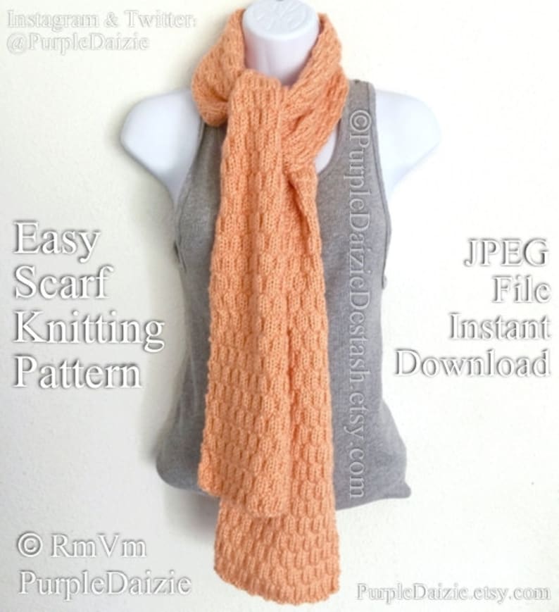 Easy Scarf Knitting Pattern Beginner Knitter Textured Scarf Tutorial You Can Sell What You Make JPEG File Digital Download image 1