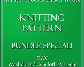 PDF Bundle Illusion Cubes and Basket Weave Knitting Patterns DIY Two Washcloth Dishcloth Tutorials 2 Files 2 Styles Instant Download Files