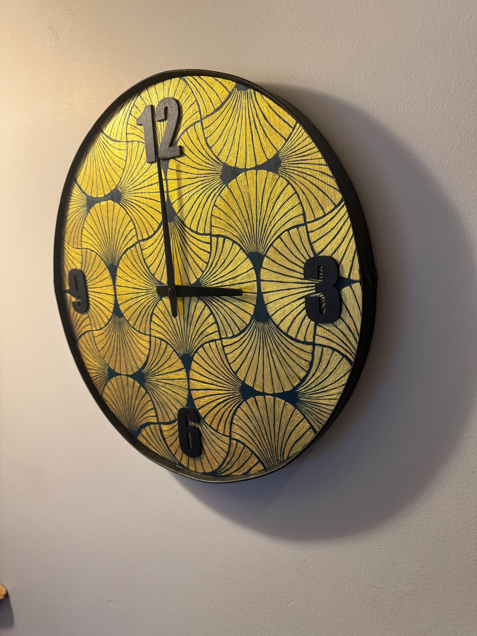 Art Deco Wall Clock, Hand Painted Gold Clock, Modern Vintage Home Decor ...