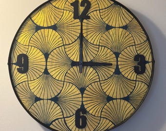 Art Deco Wall Clock, Hand Painted Gold Clock, Modern Vintage Home Decor, Metallic Gold Statement Clock
