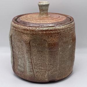 Handmade Green Faceted Ceramic Cookie Jar Soda Fired