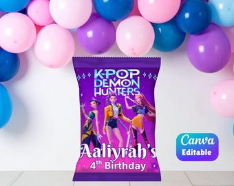 Modèle de sac à jetons Kpop Demon Hunters, cadeau d'anniversaire modifiable (toile)