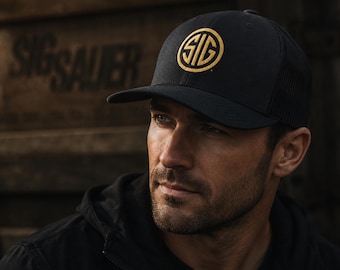 SIG Sauer Trucker Hat, 3D Puff Embroidered Gold Logo