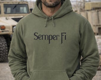 USMC Semper Fi Embroidered Hoodie, Marine Corps Military Veteran Apparel