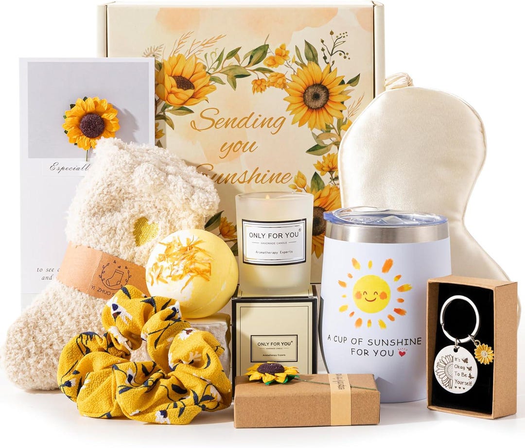 Sunflower Gift Basket for Her, Birthday Pamper Hamper, Self Care ...