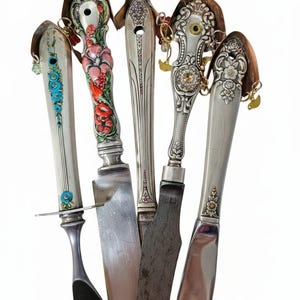 Handcrafted Silverware Birdhouse Plant Stake | Salvaged Silver