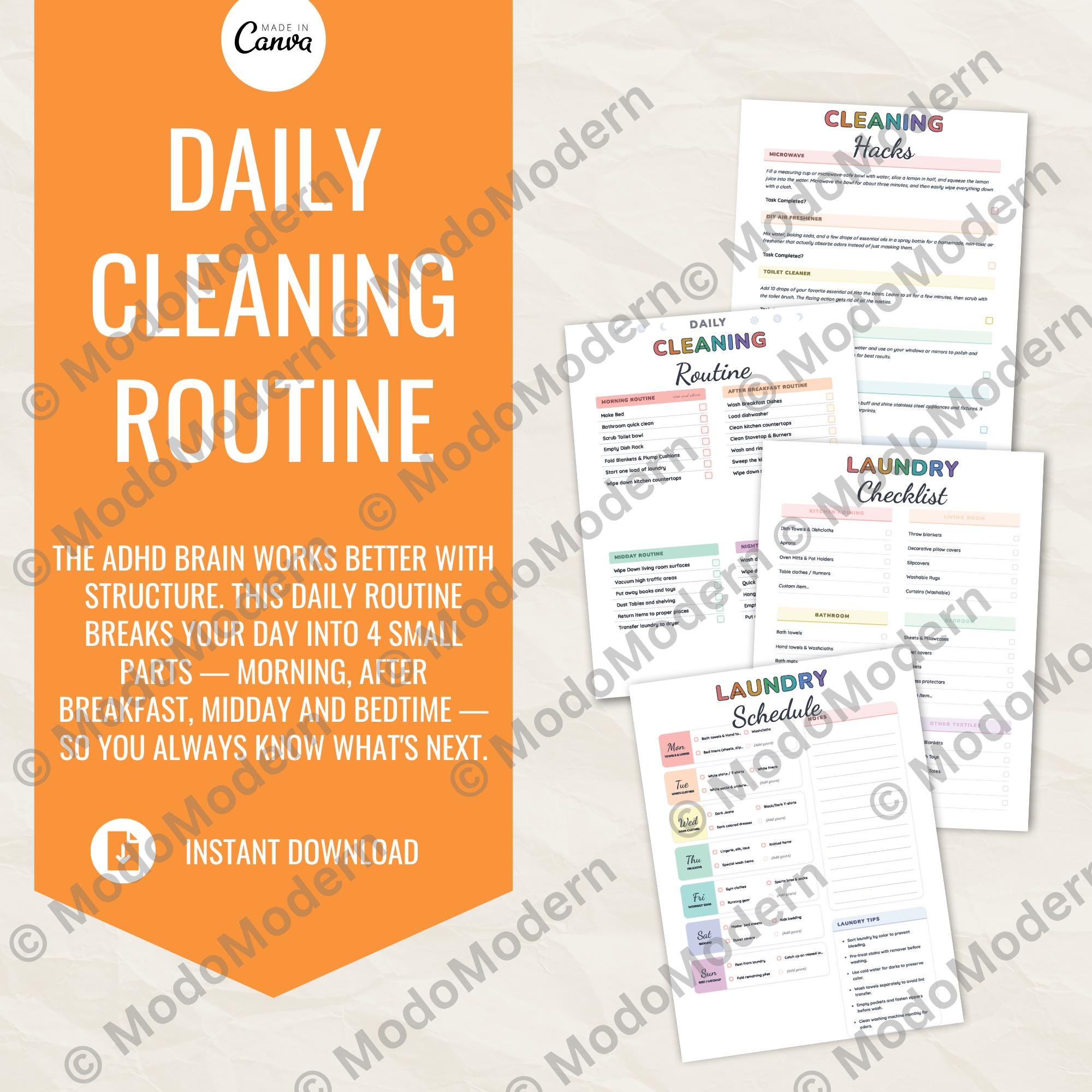 ADHD Cleaning Planner Printable PDF | 35+ Pages | Daily Weekly Monthly