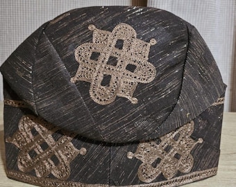 Nigeria Men's  Brown with Shiny Cap/Fila Aso Oke,
