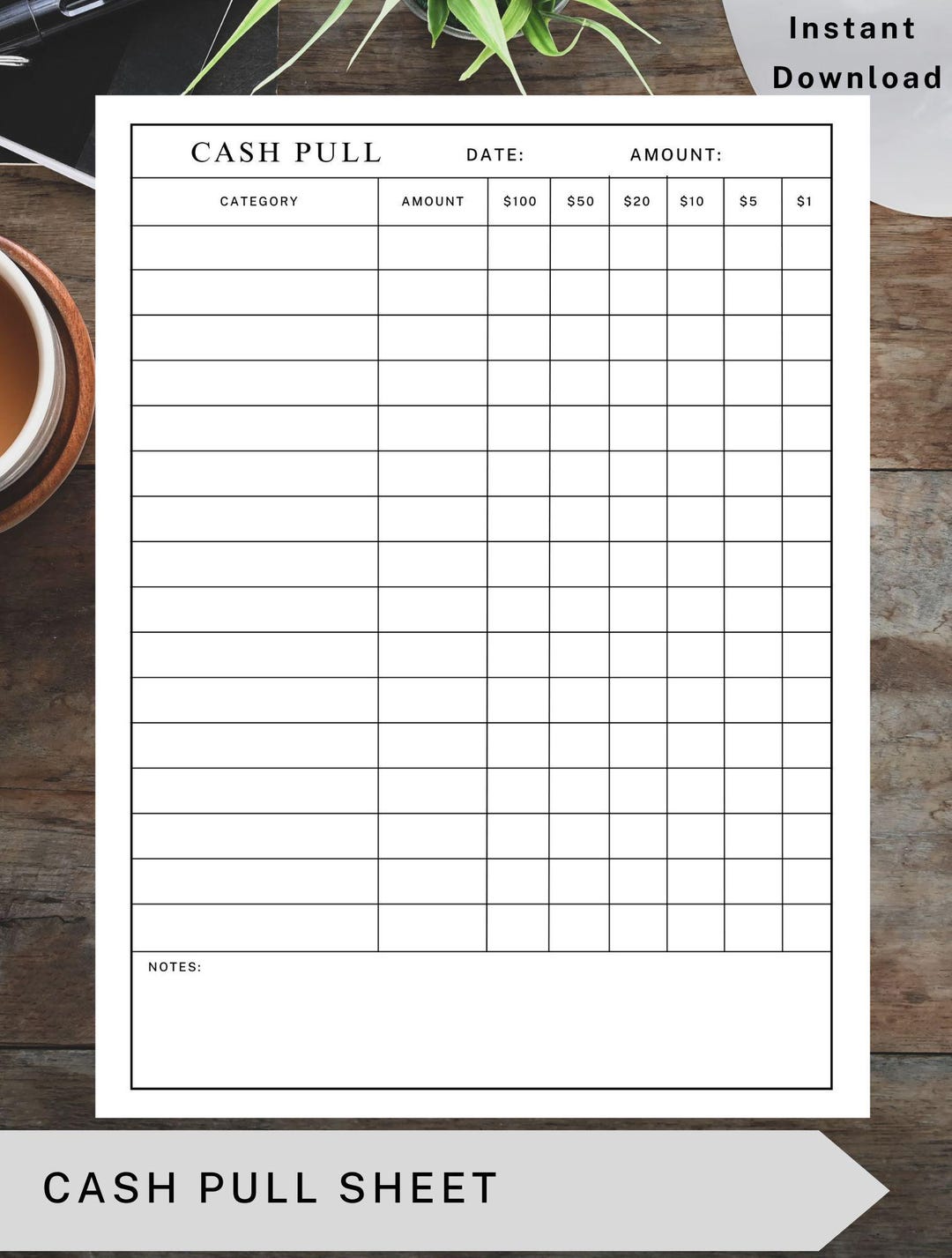Cash Pull Printable Budget Sheet Classic Size - Etsy