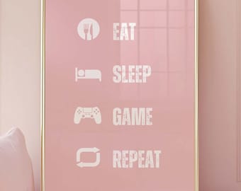 Pink Gaming Print, Girls Bedroom Decor Poster, Teen Room Art, Games Room Print, Gaming Wall Art, Gift For Girls, Digital Download Poster