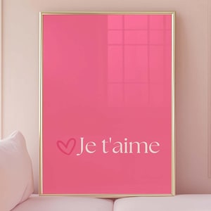 Valentines Day Je t&#39;aime Poster, Valentines Day Decor, Trendy Pink Wall Art, Typography Wall Art, French Typography Print, Digital Download