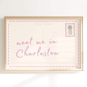 Impressão de cartão postal "Me encontre em Charleston", arte de parede moderna de Charleston, pôster de viagem para dormitório, estética de apartamento universitário, impressão digital