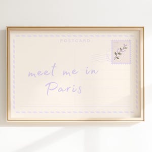 Treffen Sie mich in Paris Postkartendruck, trendige Frankreich Wandkunst, Schlafsäle Sommer Reiseplakat, Adrette College Wohnung Ästhetik, Digitaldruck