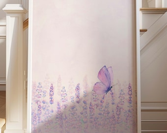 Lavender Field Printable, Lavender Wall Art, Girls Room Decor, Light Pink Wall Art, Watercolor Wall Art, Nursery Wall Art, Digital Download