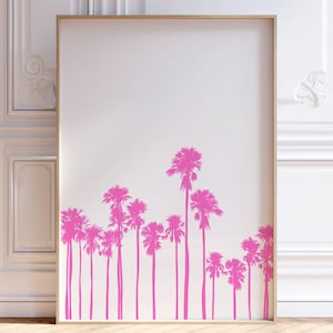 Palm Trees Beachy Wall Art, Beachy Room Decor, Coastal Wall Art, Trendy Pink Wall Art, Minimalist Decor,  Beach House Decor, Digital Print