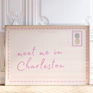 Impression de carte postale Meet Me In Charleston, art mural tendance de Charleston, affiche de voyage dans le dortoir, esthétique d'appartement preppy College, impression numérique