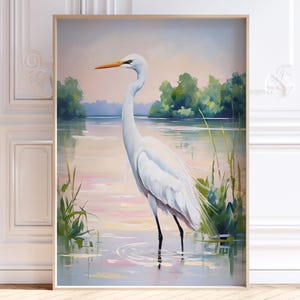 Great White Heron Wall Art Print, Egret Marsh Printable, Coastal Wall Art, South Carolina Marsh Print, Beach House Decor, Digital Download