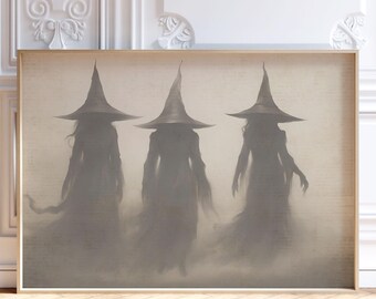ヴィンテージ魔女プリント、魔女風ウォールアート、ハロウィンプリント、ダークアカデミア、不気味なウォールアート、素朴なウィッカ風ムーディーアートプリント、デジタルダウンロード