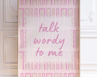 Impresión moderna para amantes de los libros, decoración rosa para rincón de lectura, imprimible para dormitorio femenino, regalo para amantes de los libros, arte mural literario, digital