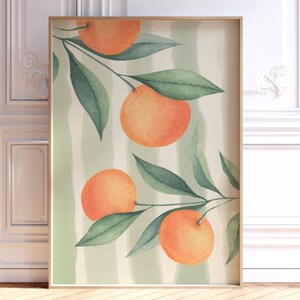 Oranges Wall Art Print, Orange Citrus Fruit Poster, Trendy Retro Kitchen Decor, Vintage Minimalist Fruit Printable, Digital Download Print
