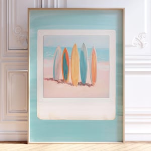 Retro Surfbrett Poster, Küsten Wandkunst, Beachy Polaroid Poster, Pastell Türkis Sommer Ozean Printable, Digital