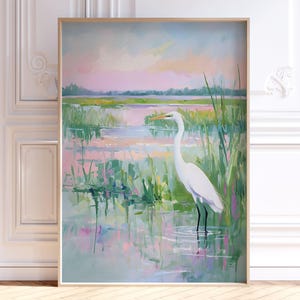 Great White Heron Wall Art Print, Egret Marsh Printable, Coastal Wall Art, South Carolina Marsh Print, Beach House Decor, Digital Download