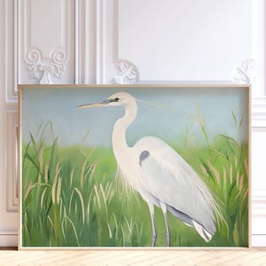 Great White Heron Wall Art Print, Egret Marsh Printable, Coastal Wall Art, South Carolina Marsh Print, Beach House Decor, Digital Download