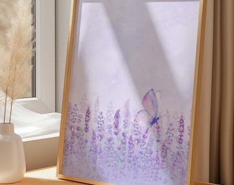 Lavender Field Printable, Lavender Wall Art, Girls Room Decor, Vintage Nursery Art, Watercolor Wall Art, Nursery Wall Art, Digital Download