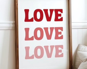 Valentinstag Printable Wandkunst: Trendiges rotes Love Poster (Instant Digital Download)