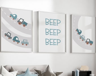 Set of 3 Kids Car Prints, Car Nursery Decor, Playroom Wall Art, Boy Nursery Wall Art, Boys Room Decor, Kids Bedroom Poster Set, Digital Art