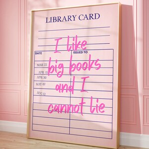 Retro Bibliothek Ausweis Druck, Vintage Bücherwurm Poster, Trendige Leseecke Druck, Girly Rosa Wohnheim Dekor, Buchliebhaber Wandkunst, digitale Kunst