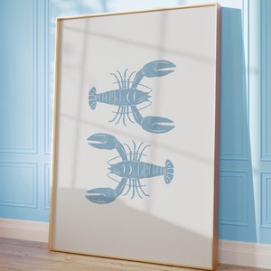 Lobster Wall Art Print, Coastal Wall Art, Lobster Decor, Beachy Wall Art Poster, Minimalist Art Print, Fisherman Aesthetic, Digital Download
