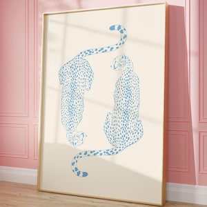Blue Cheetah Print, Trendy Wall Art, Preppy Dorm Room Decor, College Apartment Aesthetic, Blue Leopard Poster, Retro Y2K Print, Digital