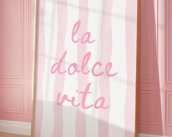 La Dolce Vita Print, Pink Trendy Wall Art, Coastal Italian Summer Aesthetic, Girly Preppy Dorm Room Decor, Beachy Wall Art, Digital Print