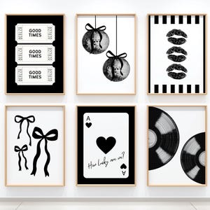 Trendy prints set van 6, retro afdrukbare universiteitsposters, girly decor slaapzaal, funky afdrukbare kunst, universiteitsappartement esthetiek, digitaal