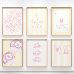 Pink Yellow Preppy Dorm Prints Set of 6: Trendy College Apartment Posters (Instant Digital Download)