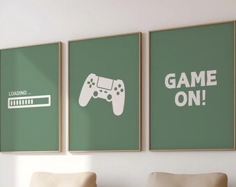 Juego de 3 láminas de videojuegos, decoración para sala de juegos, lámina para dormitorio de niño, arte para habitación de adolescente, póster para sala de juegos, arte mural de videojuegos, regalo para niño, arte digital